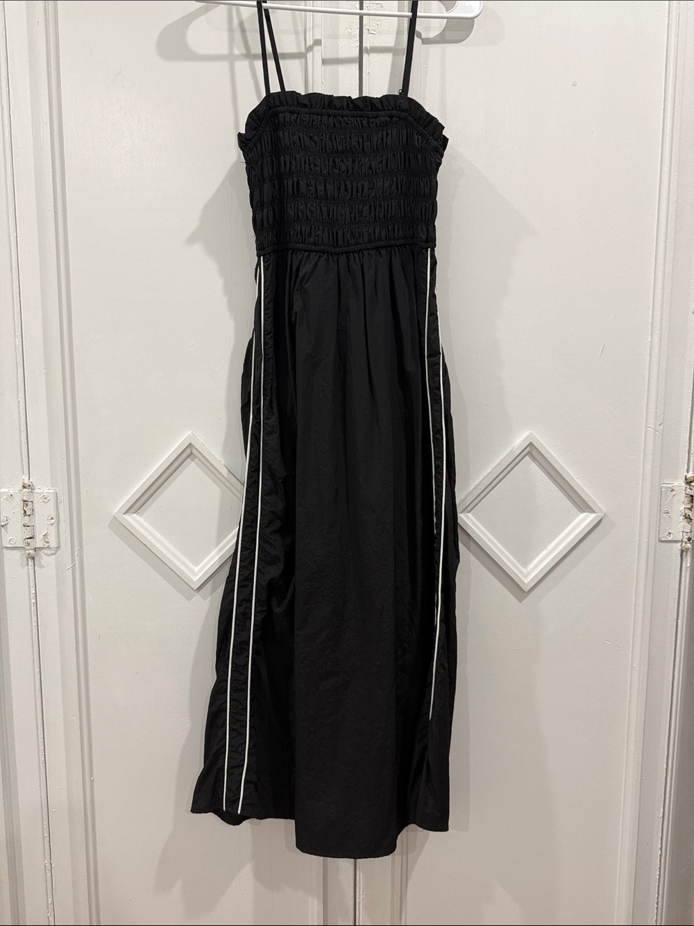 Steve Madden Black Smocked Maxi Dress with White Piping